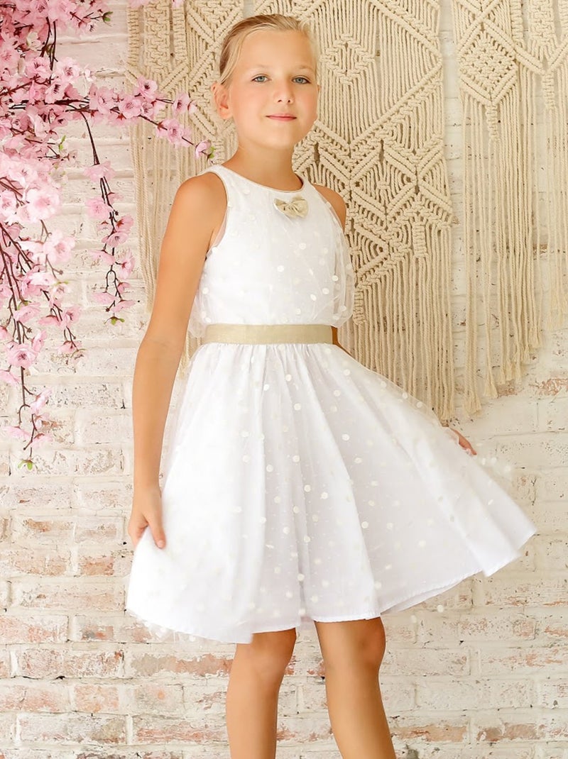 Robe Cérémonie Fille  Tulle  Lin   HEPBURN - La Faute à Voltaire Blanc Doré - Kiabi