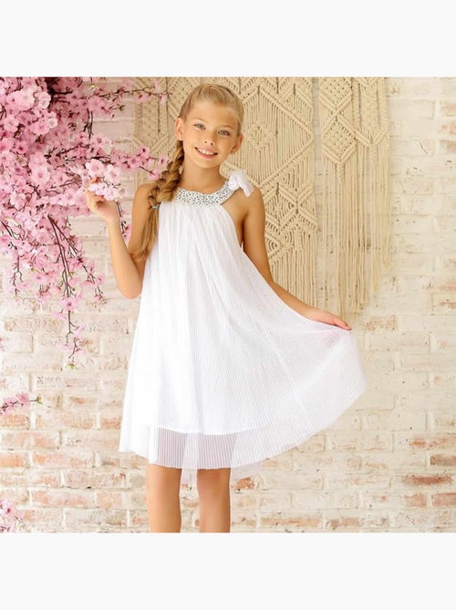Robe Cérémonie Fille  Voile Blanc Col Liberty Violet  ALIZEE - 'LA FAUTE A VOLTAIRE' - Kiabi