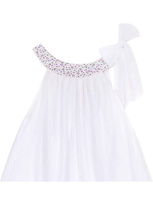 Robe Cérémonie Fille  Voile Blanc Col Liberty Violet  ALIZEE - 'LA FAUTE A VOLTAIRE' - Kiabi