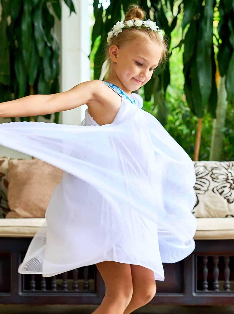 Robe Cérémonie Fille  Voile  Fleurs    ALIZEE - La Faute à Voltaire Blanc - Kiabi