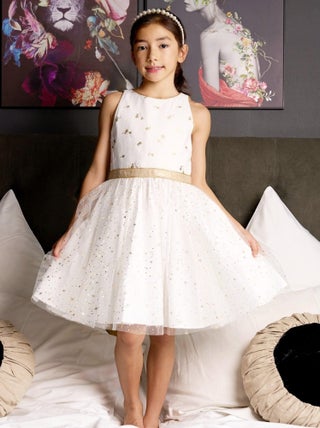 Robe Cérémonie Fillette  Lin Blanc Or Tulle à Paillettes  HEPBURN - 'LA FAUTE A VOLTAIRE'