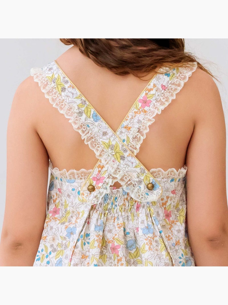Robe Cérémonie  Fleurie  à Bretelles Croisées  ANAÏS - La Faute à Voltaire Blanc/Jaune/Rose - Kiabi