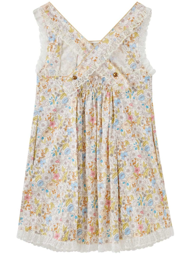 Robe Cérémonie  Fleurie  à Bretelles Croisées  ANAÏS - La Faute à Voltaire Blanc/Jaune/Rose - Kiabi