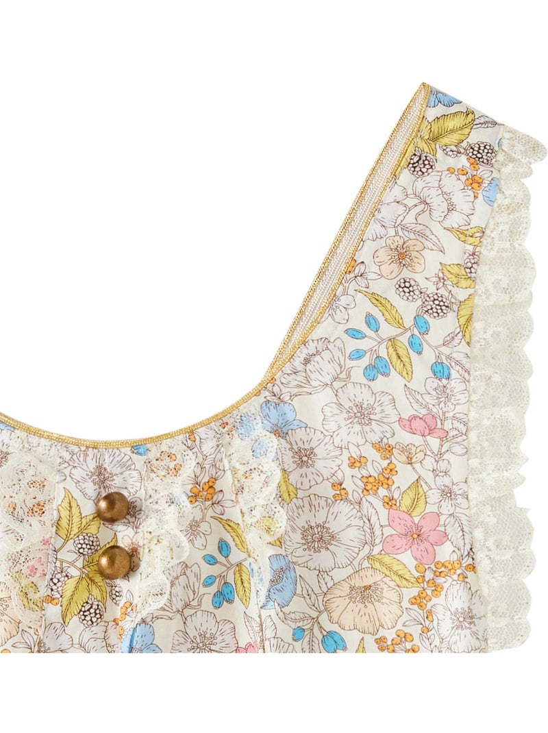 Robe Cérémonie  Fleurie  à Bretelles Croisées  ANAÏS - La Faute à Voltaire Blanc/Jaune/Rose - Kiabi