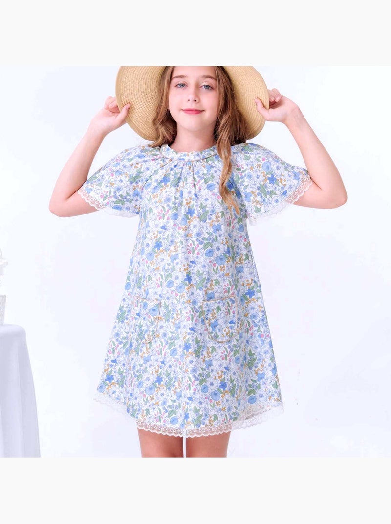 Robe Cérémonie  Fleurie   à Manches Papillon  BUTTERFLY - La Faute à Voltaire Bleu Doré Blanc - Kiabi