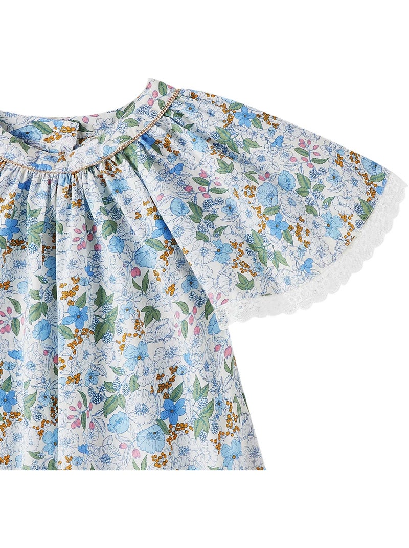 Robe Cérémonie  Fleurie   à Manches Papillon  BUTTERFLY - La Faute à Voltaire Bleu Doré Blanc - Kiabi
