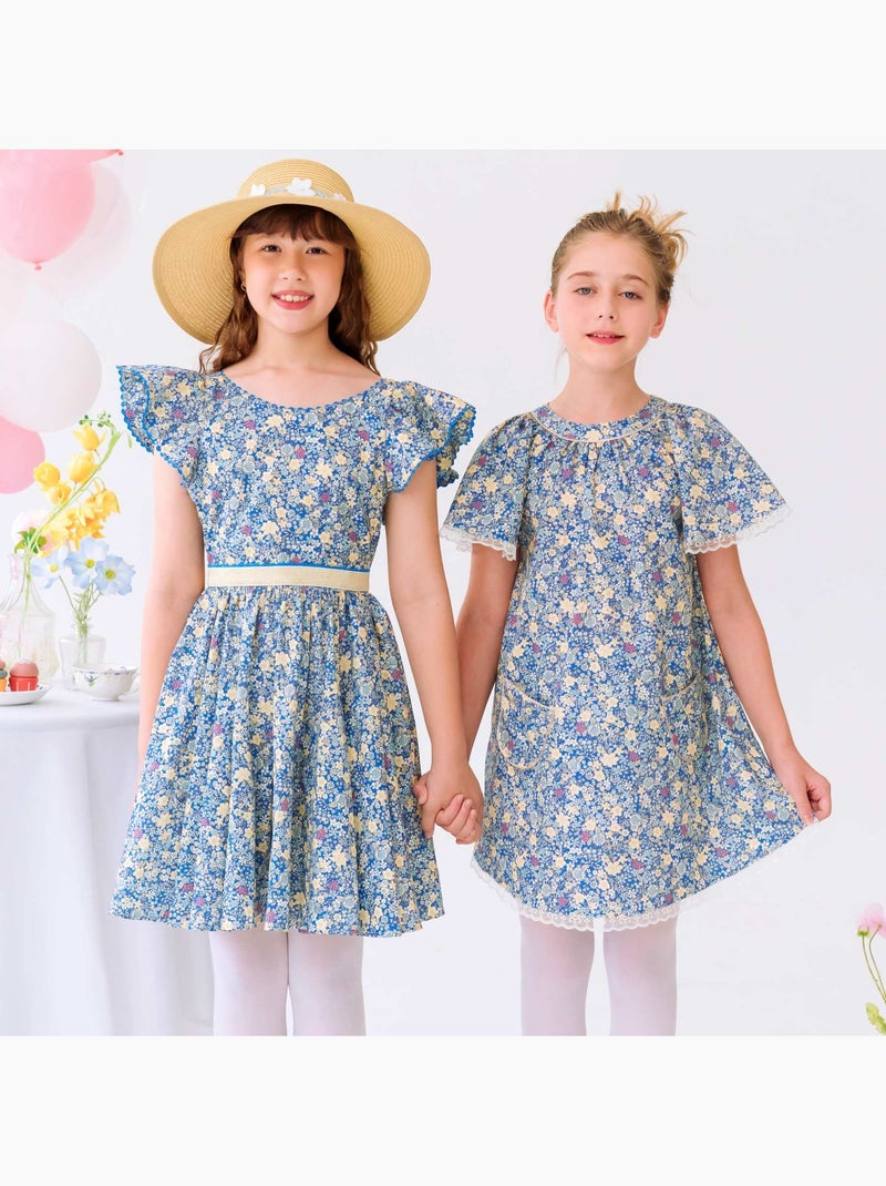 Robe Cérémonie  Fleurie   à Manches Papillon  BUTTERFLY - La Faute à Voltaire Bleu Doré Bleu - Kiabi