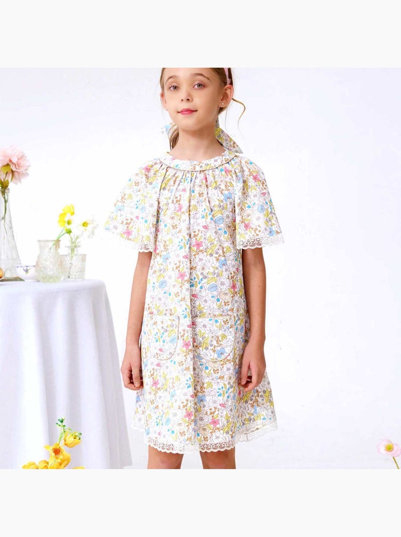 Robe Cérémonie  Fleurie   à Manches Papillon  BUTTERFLY - La Faute à Voltaire Rose pastel/Rose clair/Blanc/Jaune pastel - Kiabi