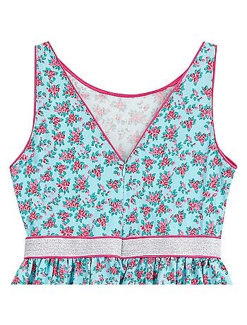 Robe Cérémonie Fleurie Bleu Turquoise Fuchsia HEPBURN - 'LA FAUTE A VOLTAIRE'
