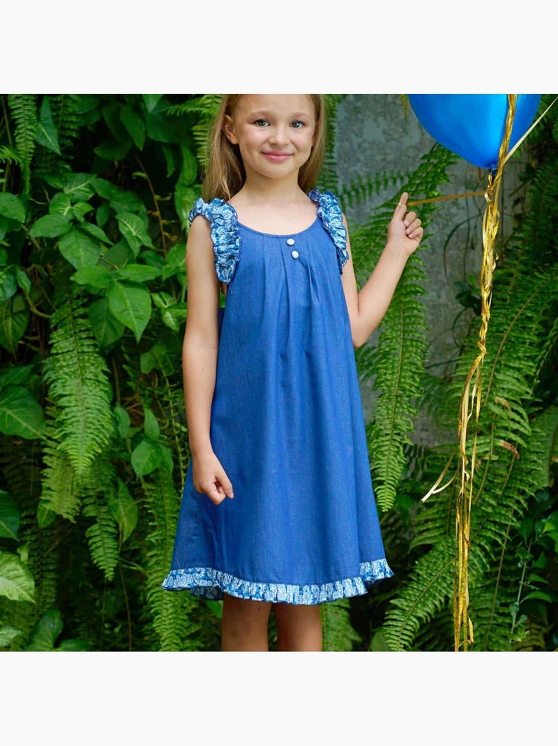 Robe Cérémonie Fleurie Bleue Fille  Noeud Amovible  ANAIS - 'LA FAUTE A VOLTAIRE' Bleu - Kiabi