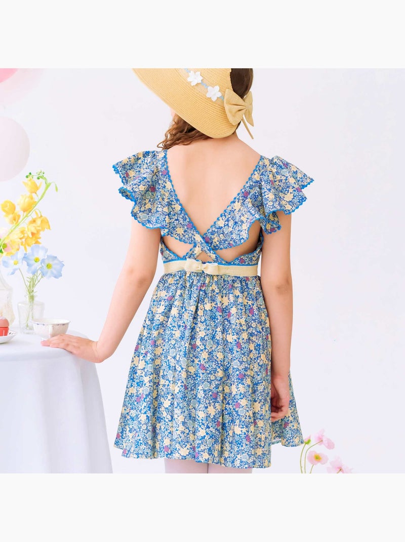 Robe Cérémonie  Fleurie  et  à Volants  ANGEL - La Faute à Voltaire Bleu Doré - Kiabi