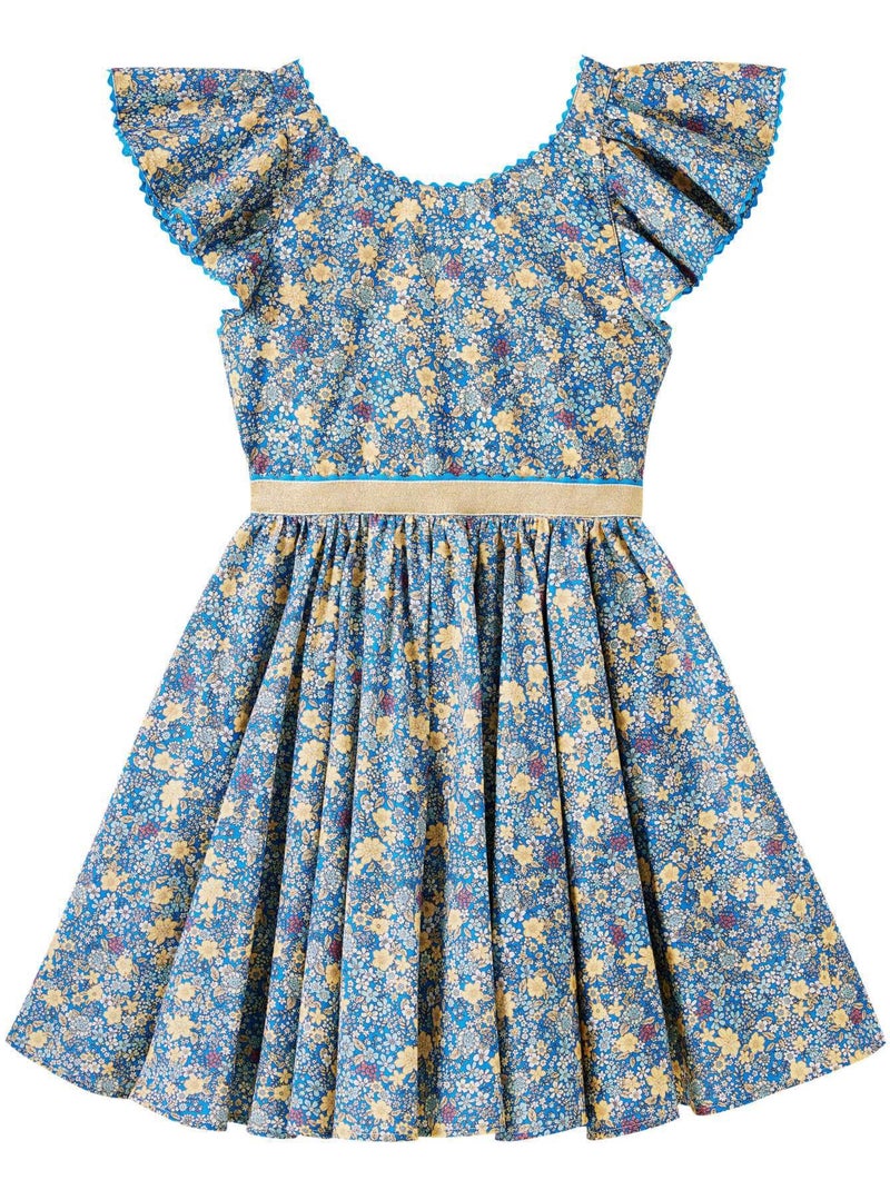 Robe Cérémonie  Fleurie  et  à Volants  ANGEL - La Faute à Voltaire Bleu Doré - Kiabi