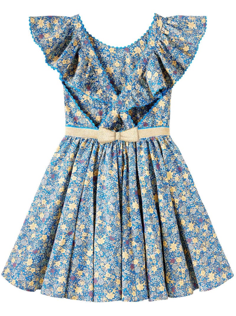 Robe Cérémonie  Fleurie  et  à Volants  ANGEL - La Faute à Voltaire Bleu Doré - Kiabi