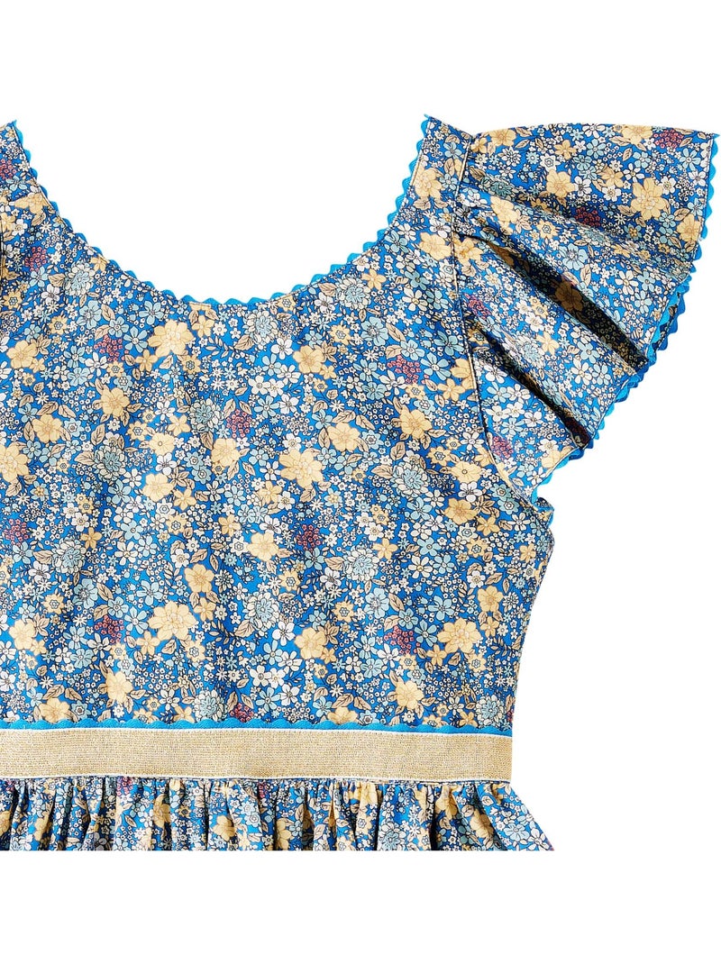 Robe Cérémonie  Fleurie  et  à Volants  ANGEL - La Faute à Voltaire Bleu Doré - Kiabi