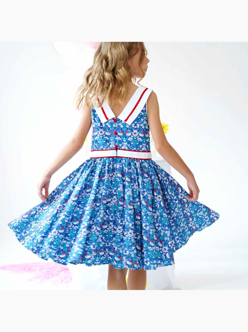 Robe Cérémonie  Fleurie  et   HEPBURN - La Faute à Voltaire Bleu - Kiabi