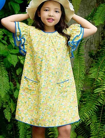 Robe Cérémonie Fleurie Liberty à Manches Papillons BUTTERFLY - La Faute à Voltaire