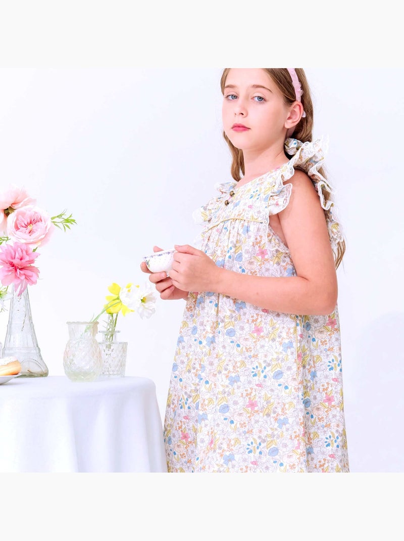 Robe Cérémonie  Fleurie Liberty   APPOLINE - La Faute à Voltaire Blanc/Jaune/Rose - Kiabi