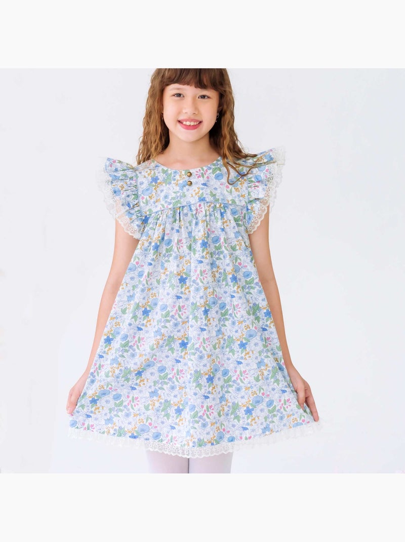 Robe Cérémonie  Fleurie Liberty    APPOLINE - La Faute à Voltaire Bleu - Kiabi