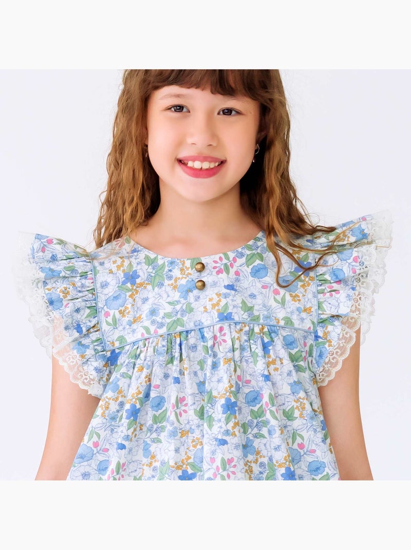 Robe Cérémonie  Fleurie Liberty    APPOLINE - La Faute à Voltaire Bleu - Kiabi