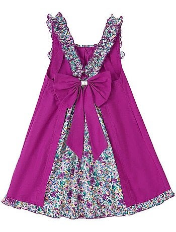 Robe cérémonie Fleurie Violette Fille Noeud Amovible ANAIS - La Faute à Voltaire