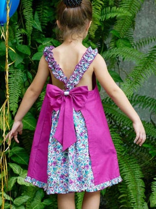 Robe cérémonie Fleurie Violette Fille  Noeud Amovible  ANAIS - La Faute à Voltaire