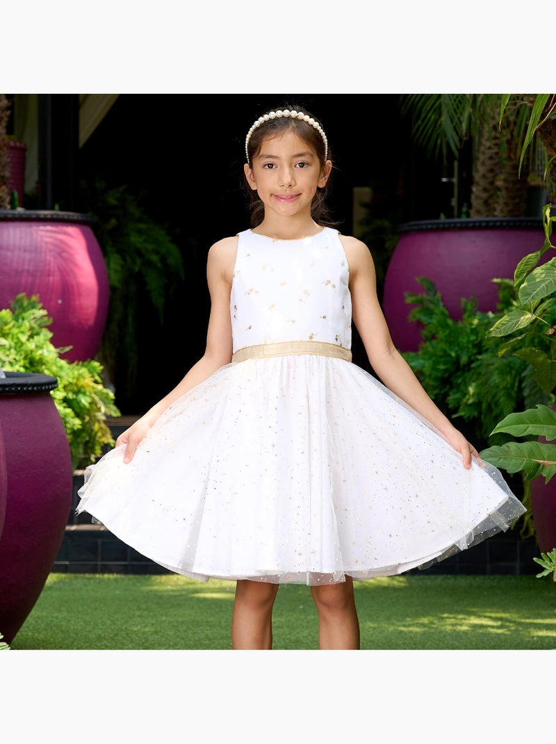Robe Cérémonie tte Lin  et  avec Noeud  HEPBURN - La Faute à Voltaire Blanc Doré - Kiabi