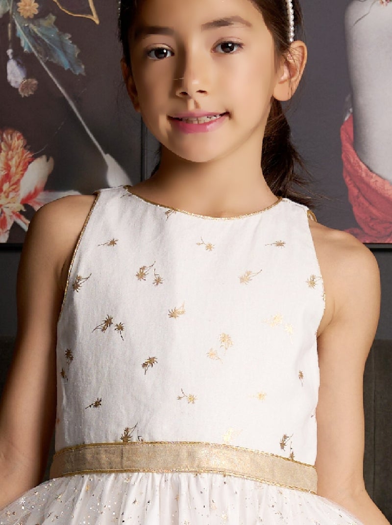 Robe Cérémonie tte Lin  et  avec Noeud  HEPBURN - La Faute à Voltaire Blanc Doré - Kiabi