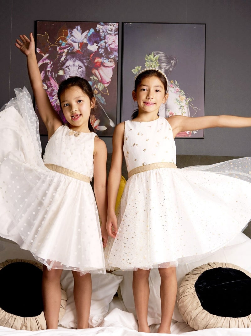 Robe Cérémonie tte Lin  et  avec Noeud  HEPBURN - La Faute à Voltaire Blanc Doré - Kiabi