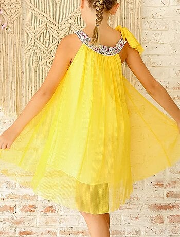 Robe Cérémonie Voile Col Fleuri Liberty ALIZEE - La Faute à Voltaire