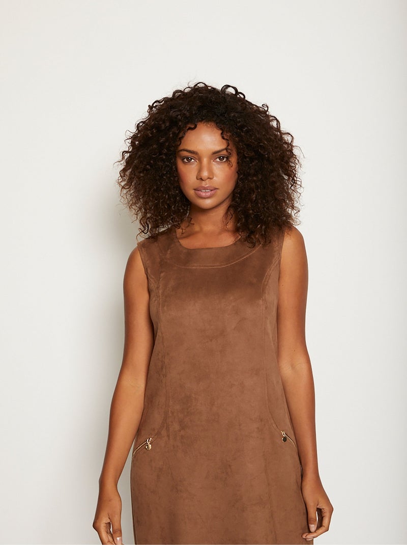 Robe chasuble en maille suédée - Afibel Camel - Kiabi
