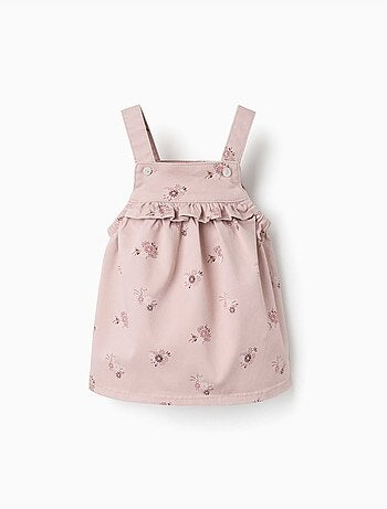 Robe chasuble en sergé avec imprimé fleuri