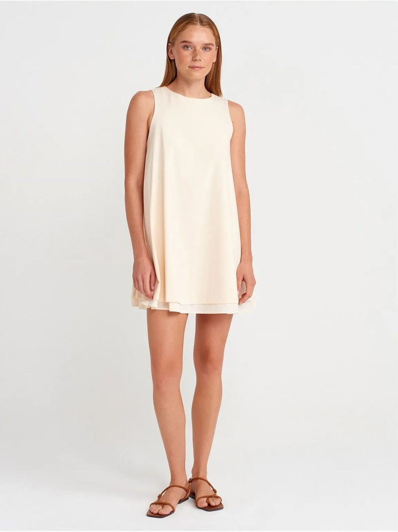 Robe chasuble mini sans manches en popeline de coton dilvin Crème - Kiabi