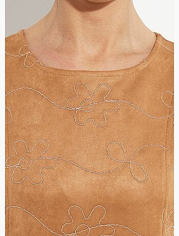 Robe chasuble suédine rebrodée col rond - Afibel