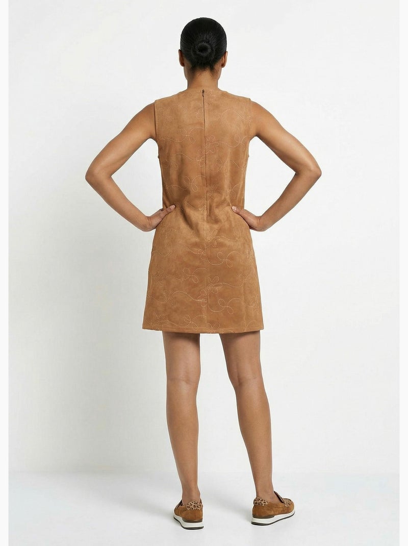 Robe chasuble suédine rebrodée col rond - Afibel Camel - Kiabi
