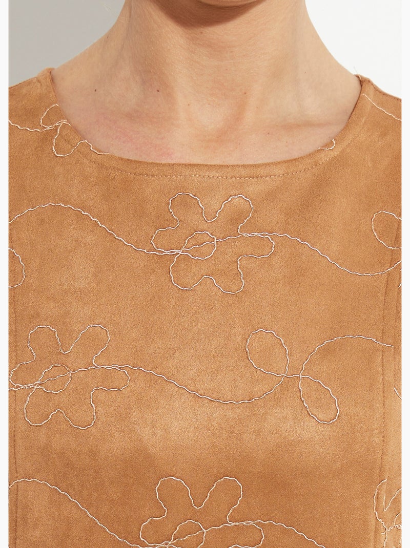 Robe chasuble suédine rebrodée col rond - Afibel Camel - Kiabi