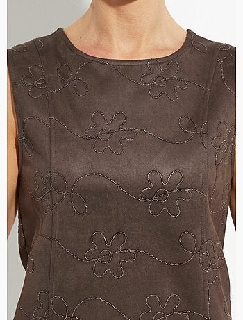 Robe chasuble suédine rebrodée col rond - Afibel