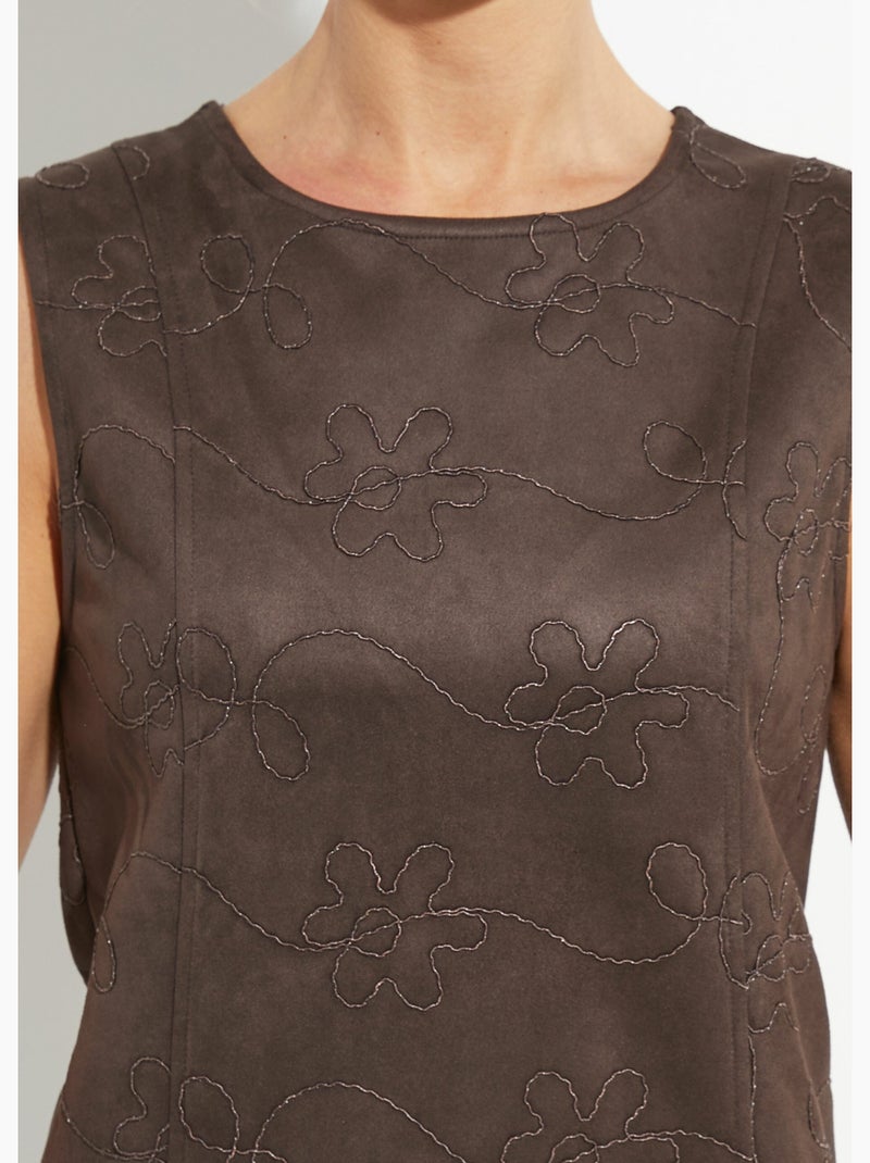 Robe chasuble suédine rebrodée col rond - Afibel Marron chocolat - Kiabi