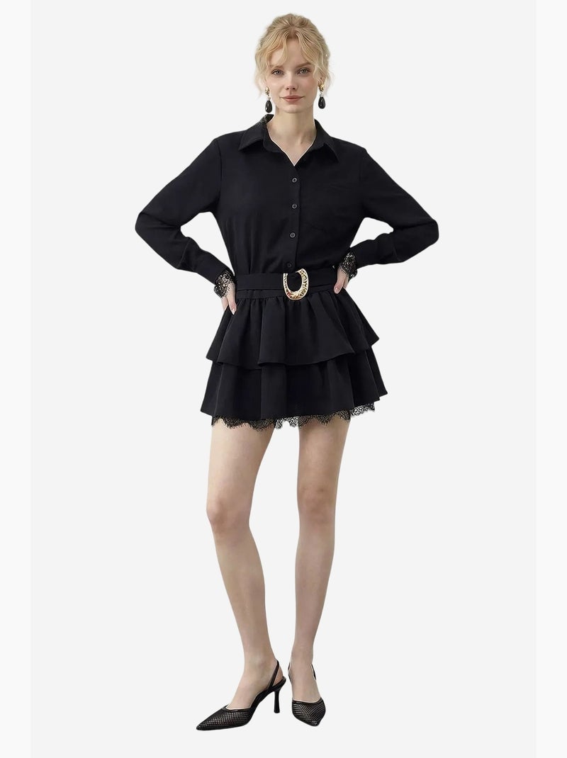 Robe-chemise à bordure en dentelle lucci Noir - Kiabi
