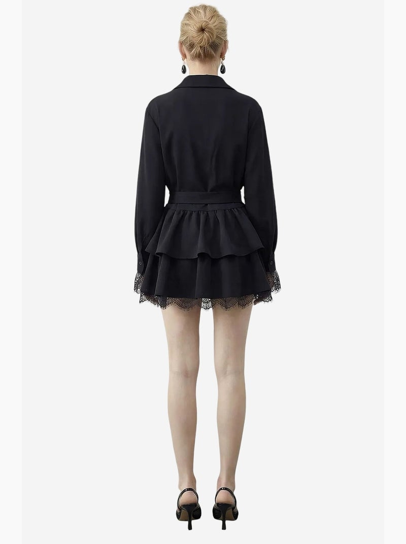 Robe-chemise à bordure en dentelle lucci Noir - Kiabi
