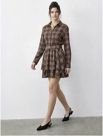 Robe-chemise à carreaux avec ceinture lucci