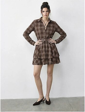 Robe-chemise à carreaux avec ceinture lucci