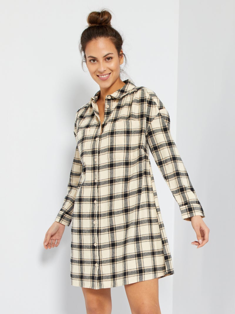 Robe chemise à carreaux Beige - Kiabi