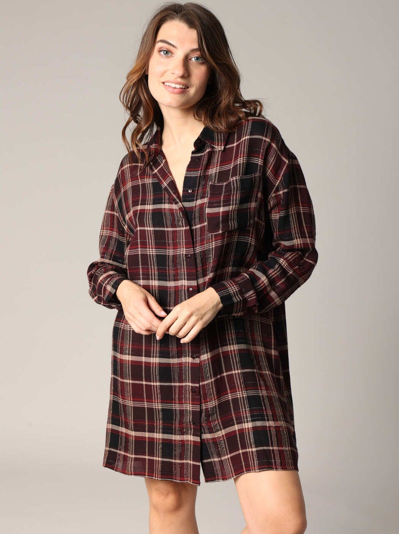 Robe chemise à carreaux
 'Deeluxe' Bordeaux - Kiabi
