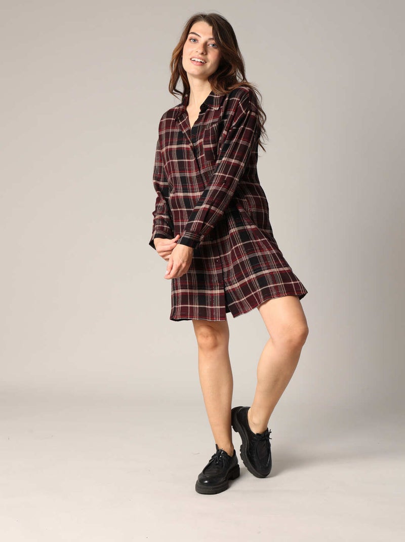 Robe chemise à carreaux
 'Deeluxe' Bordeaux - Kiabi