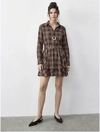 Robe-chemise à carreaux lucci avec ceinture