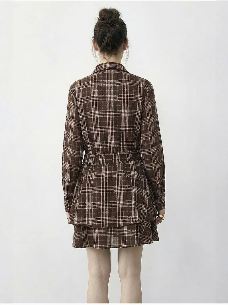 Robe-chemise à carreaux lucci avec ceinture Marron chocolat - Kiabi