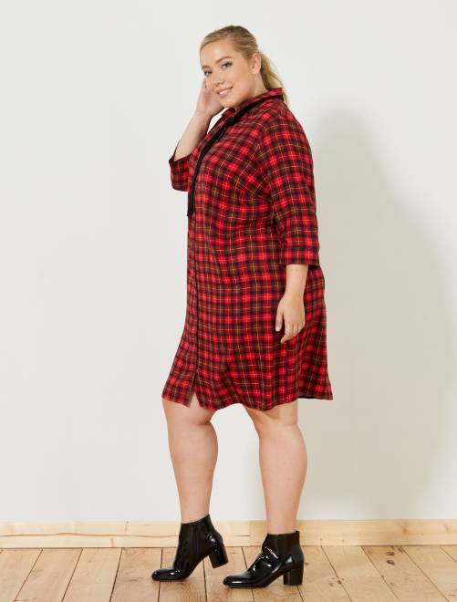 Robe chemise à carreaux Grande taille femme - rouge ...