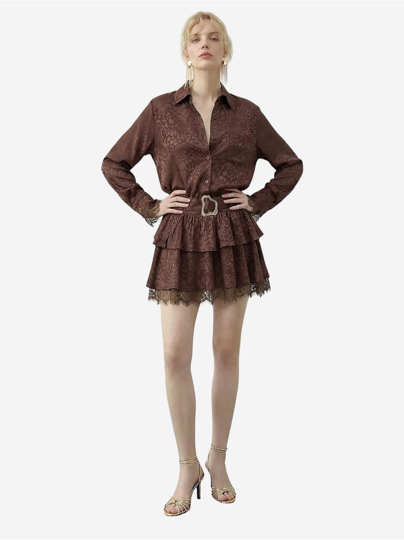 Robe-chemise à imprimé léopard avec ceinture lucci Marron chocolat - Kiabi
