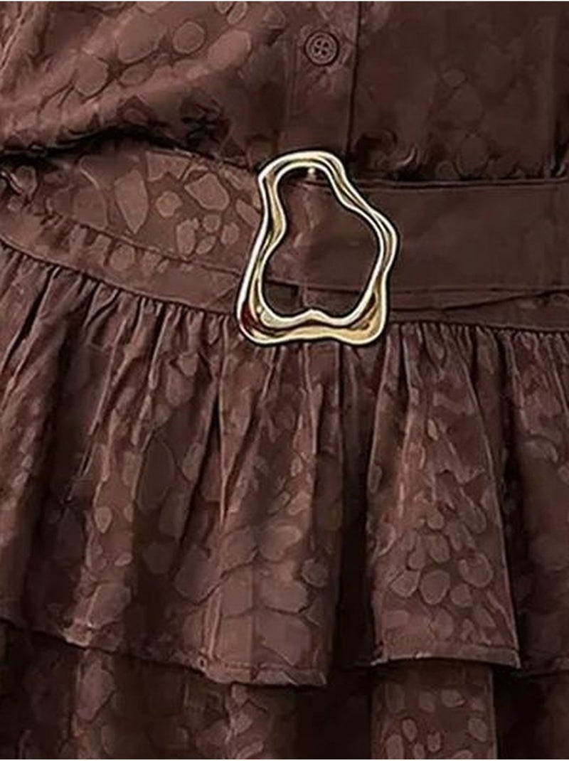 Robe-chemise à imprimé léopard avec ceinture lucci Marron chocolat - Kiabi