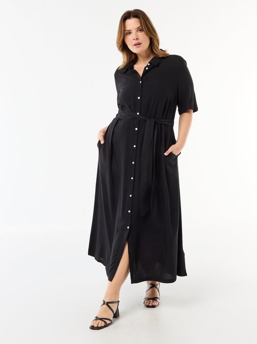 Robe chemise à manches courtes avec ceinture à la taille - Kiabi Robe chemise à manches courtes avec ceinture à la taille - Kiabi